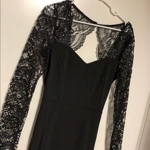 Long floor length open back lace detailed gown